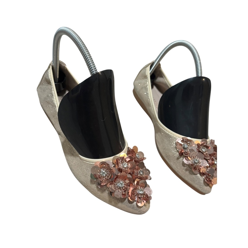 Guansitu Champagne Gold Sequin Pointed Toe Ballet Flats Sz 37/6.5 Fairy Coquette - Picture 2 of 10
